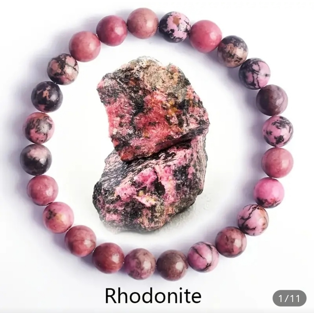 Natural Rhodonite 6mm Beaded Bracelet - Picture 3 of 5